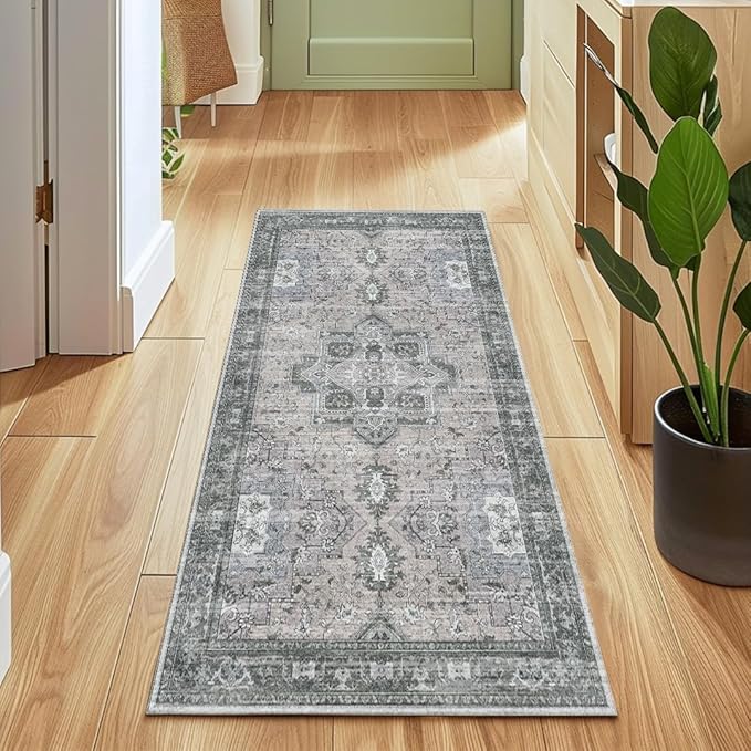Muddy Mat짰 Blue Bell 2x10 Washable Area Rugs for Living Room, Bedroom & Dining Room ??Modern Soft Low Pile Non Slip Carpet ??Pet Friendly Waterproof Foldable Rugs for Home