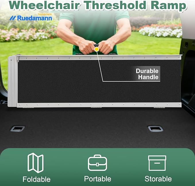 Ruedamann 10'L Wheelchair Ramp, 600Lbs Capacity, Non-Slip Threshold Ramp, Portable Aluminum Folding Handicap Ramp for Home, Wheelchairs, Steps, Stairs, Doorways, Curbs