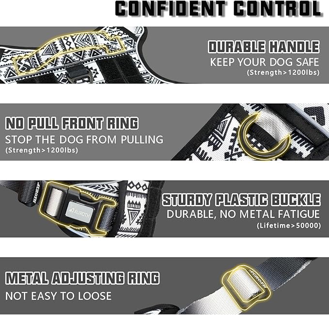 AUROTH Tactical Dog Harness for Large Dogs No Pull Adjustable Pet Harness Reflective K13 Working Training Easy Control Pet Vest Military Service Dog Harnesses
