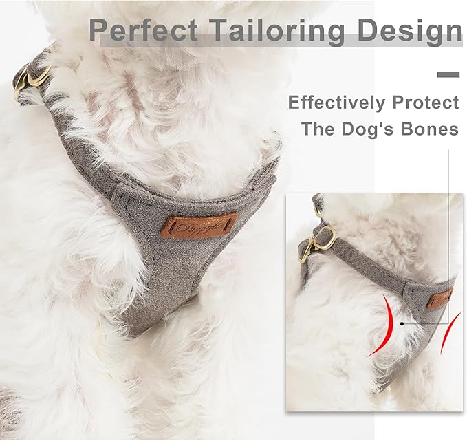 Puppytie No Pull Small Dog Harness with Multifunction Dog Leash,Lightweight Soft Adjustable No Choke Escape Proof Pet Harness Vest Pet Harness Vest,Silver Grey,S