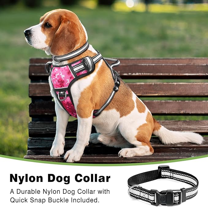 WINSEE Dog Harness No Pull, Pet Harnesses with Dog Collar, Adjustable Reflective Oxford Outdoor Vest, Front/Back Leash Clips for Small, Medium, Large, Extra Large Dogs, Easy Control Handle for Walking