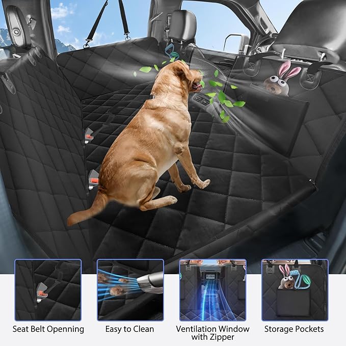 Back Seat Extender for Dogs Truck-with Soft Blanket, Dog Pet Seat Cover Back Seat Hard Bottom Holds 400lbs, Backseat Dog Hammock for Crew Cab Trucks F150, RAM1500, Sierra, Tundra, Silverado