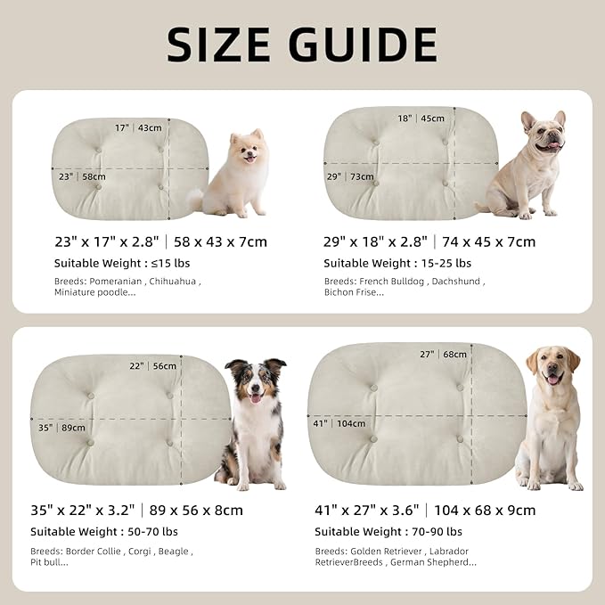 Washable Large Dog Bed for Medium & Large Breeds, Non-Slip Bottom & Plush Faux Silver Fox Fur Oval Cushion Pad for Big Dogs, Soft Mat for Crates, Beige, 41x27 Inch