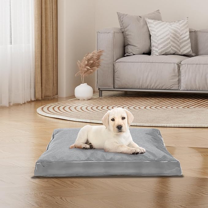 Dog Bed Cover,Heavy Duty Durable Waterproof Fluffy Soft Short Plush Replacement Dog Bed Covers,36L x 27W x 4H Inch Washable Removable Pet Bed Mattress Cover with Zipper.Grey,Cover Only.