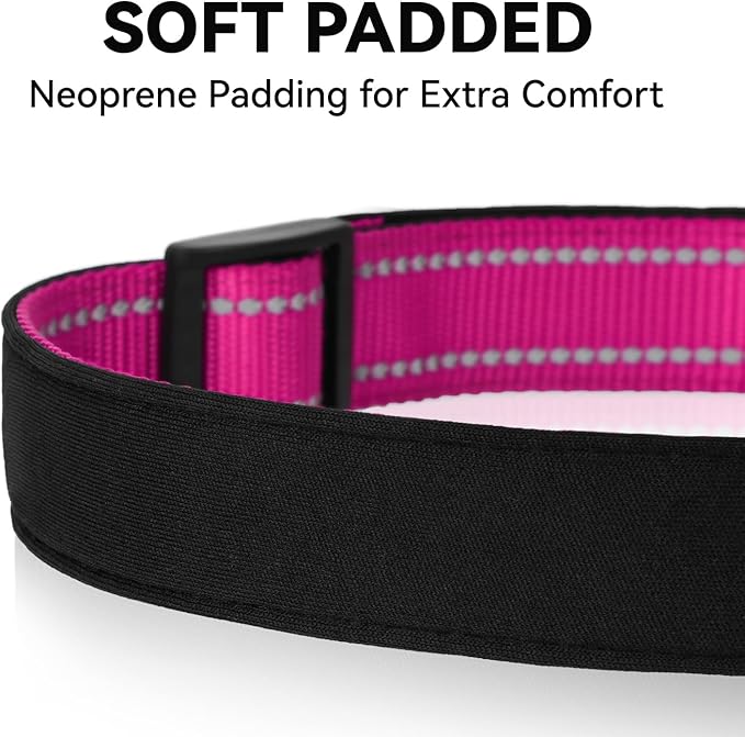 Reflective Dog Collar for Large Dogs, Wide Nylon Adjustable Collar with Soft Padding, Durable Buckle for Pitbull Labrador Retriever,Hotpink,L