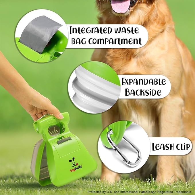 DogBuddy Pooper Scooper, Portable Dog Pooper Scooper, Poop Scooper for Small and Large Dogs, Pooper Scooper with Bag Attachment, Leash Clip and Dog Waste Bags Included (Large, Mist)