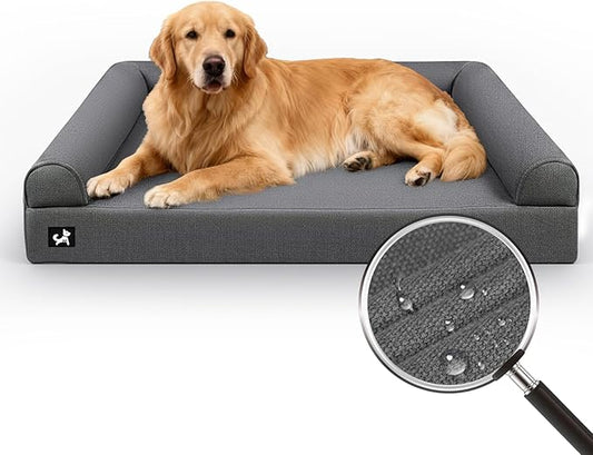 Sytopia 42in Chew Proof Dog Beds for Large Sized Dogs, Waterproof Egg Crate Foam XL Orthopedic Pet Bed with Removable Washable Cover, Non-Slip Bottom, Supports up to 100 lbs for Senior Pet, Dark Gray
