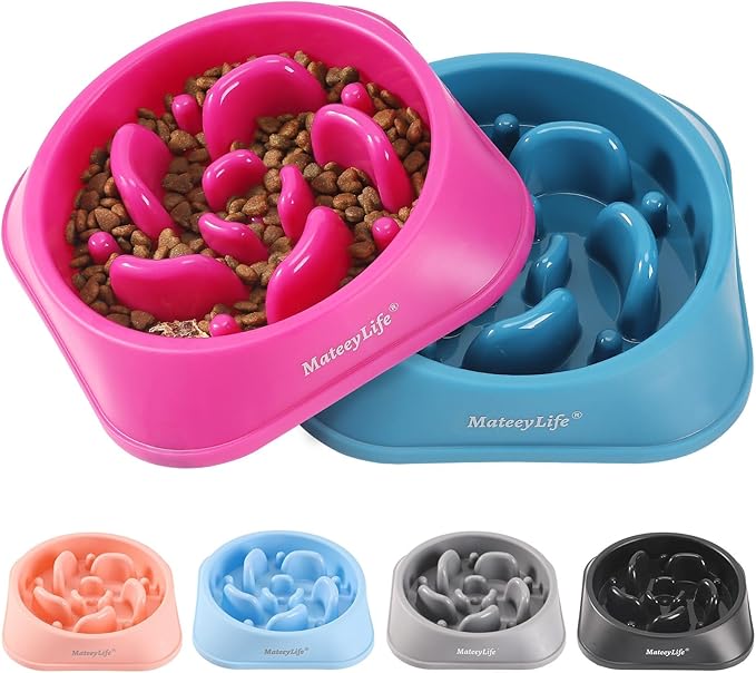 MateeyLife Slow Feeder Dog Bowls 2PCS, Anti-Choking Puzzle Dog Food Bowls, Anti-Slip Interactive Feeding Slow Down Eating, Bloat Stop Maze Dishes for Medium Large Breeds Purple&DarkBlue