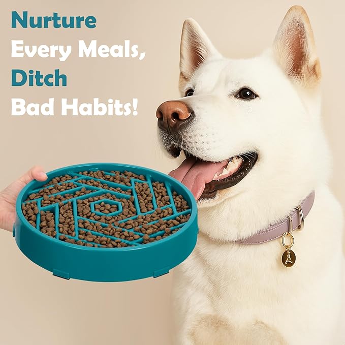 TOBYTO Slow Feeder Dog Bowls Large Medium Breed,Anti-Choking Slow Eating Dog Food Bowl,Non Slip Pet Slower Food Feeding Bowls Large Puzzle Slow Feeder Bloat Stop Maze Dog Dishes,Dark Green