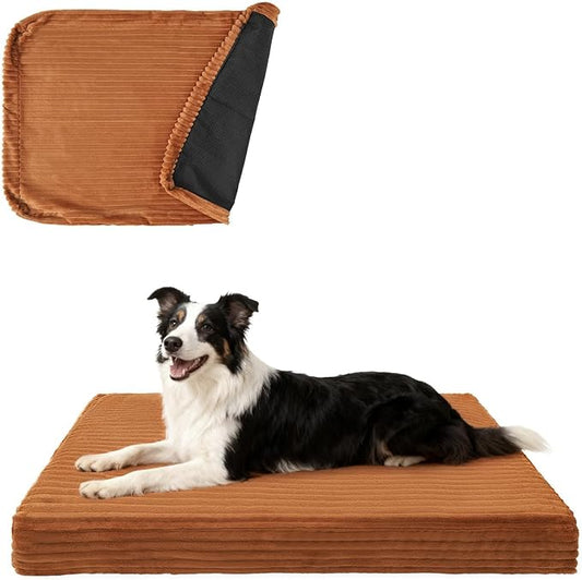 BEAUTYZOO Waterproof Dog Bed Cover Replacement Washable, Soft Plush Dog Bed Covers Removable with Zipper, Antislip Noiseless Ped Hair Pee Resistant Bedding Liner for Puppy Cat, 36 * 23inch, Brown L