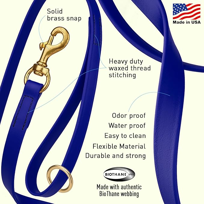 Viper Biothane K9 Working Dog Leash Waterproof Lead for Tracking Training Schutzhund Odor-Proof Long Line with Solid Brass Snap for Puppy Medium and Large Dogs 4ft, Blueberry Royal