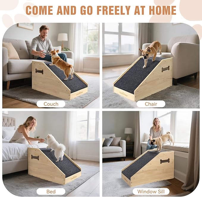 Dog Ramps for Small Dogs, Dog Steps for Couch with Non-slip Cover and Pads, Gentle Slope Ramp for Dogs to Get on Bed, Couch, Patio, Window Sill, Car, Easy up and down Pet Ramps for Puppy, Cats