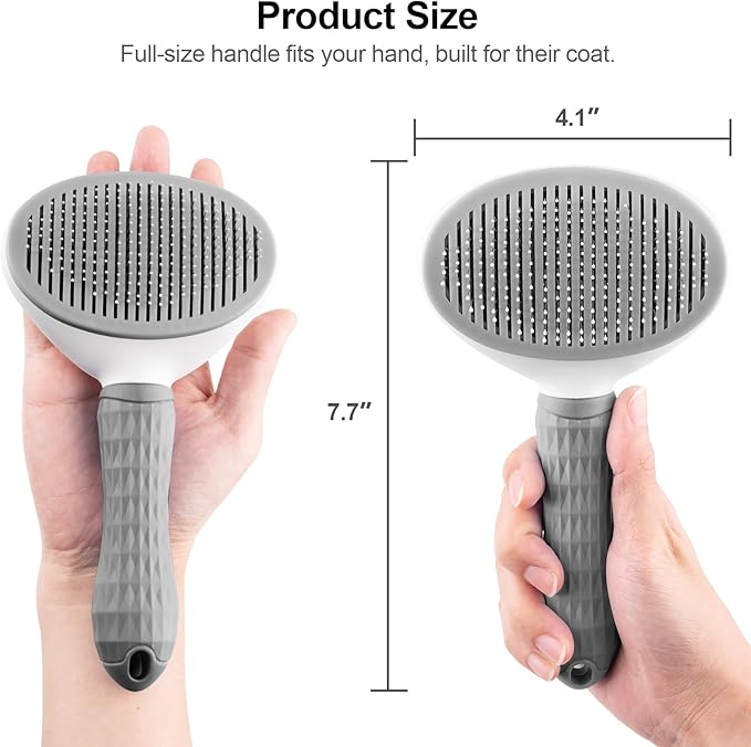 Depets Self Cleaning Slicker Brush, Dog Cat Bunny Pet Grooming Shedding Brush - Easy to Remove Loose Undercoat, Pet Massaging Tool Suitable for Pets with Long or Short Hair Gray