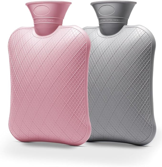 FORICOM Extra Large Hot Water Bottles for Pain Relief.2packs,2L Hot Water Bag for Back Pain, Heating Pad 2Liter, Hot and Cold Therapy.Bpa Free (2L Pink + 2L Grey)