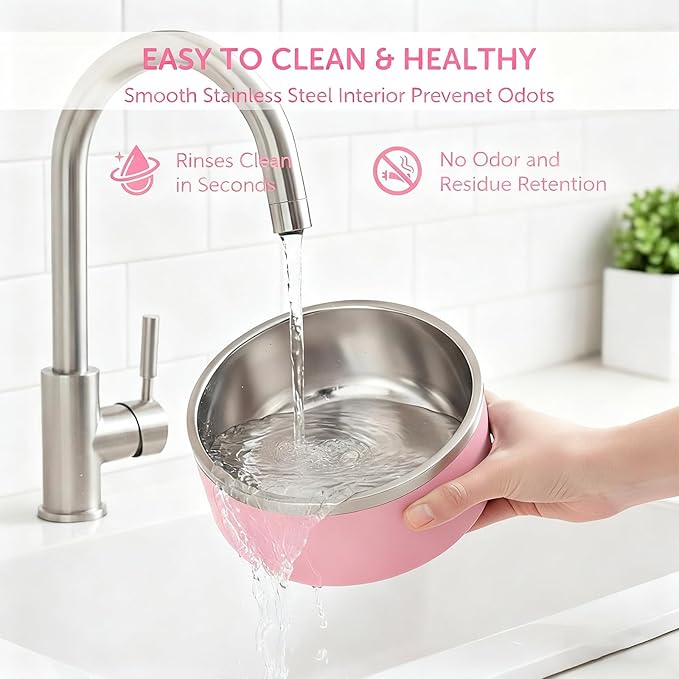 Dog Bowls, Stainless Steel Dog Food and Water Bowl for Small to Large Breed, Anti-Slip, Dishwasher Safer, Rust-Resistant, Easy to Clean, Weighted Durable Metal Bowl (Pink, 64 oz)