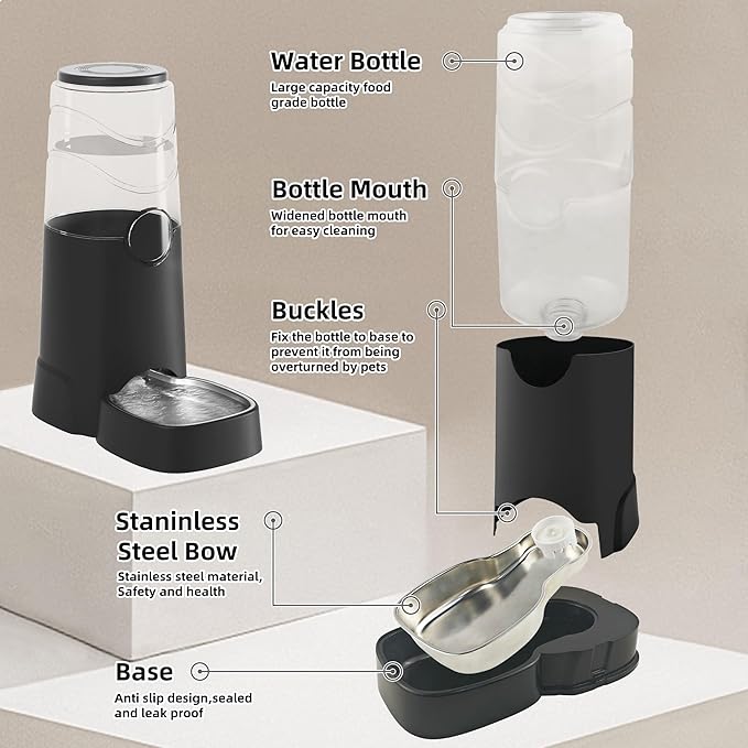 Automatic 8L Dog Water Dispenser with Stainless Steel Bowl Gravity Waterer,Gravity Water Dispenser,Automatic Gravity Dog Water Bowl Dispenser,Large Capacity for Small Medium Large Dogs Cats