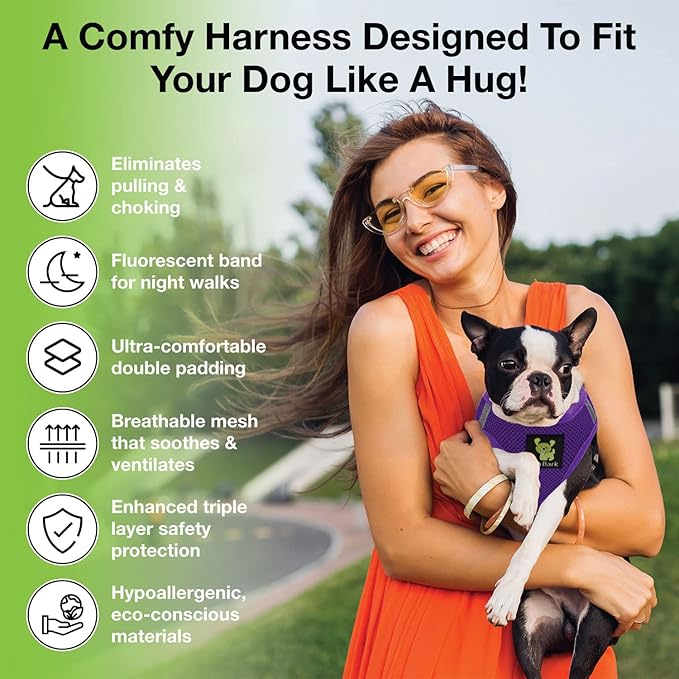 EcoBark Rapid Fastener Super Comfort Fully Adjustable Double Padded Step in Dog Harness (Large, Purple)