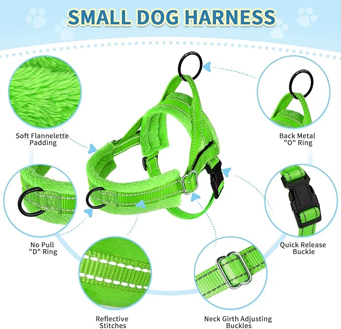 SlowTon No Pull Small Dog Harness and Leash Set, Puppy Soft Vest Harness Neck & Chest Adjustable, Reflective Lightweight Harness & Anti-Twist Pet Lead Combo for Small Medium Dogs (G-Front Clip,XXS)