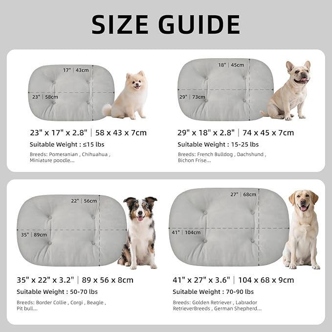 Washable Large Dog Bed for Medium & Large Breeds, Non-Slip Bottom & Plush Faux Silver Fox Fur Oval Cushion Pad for Big Dogs, Soft Mat for Crates, Light Grey, 41x27 Inch