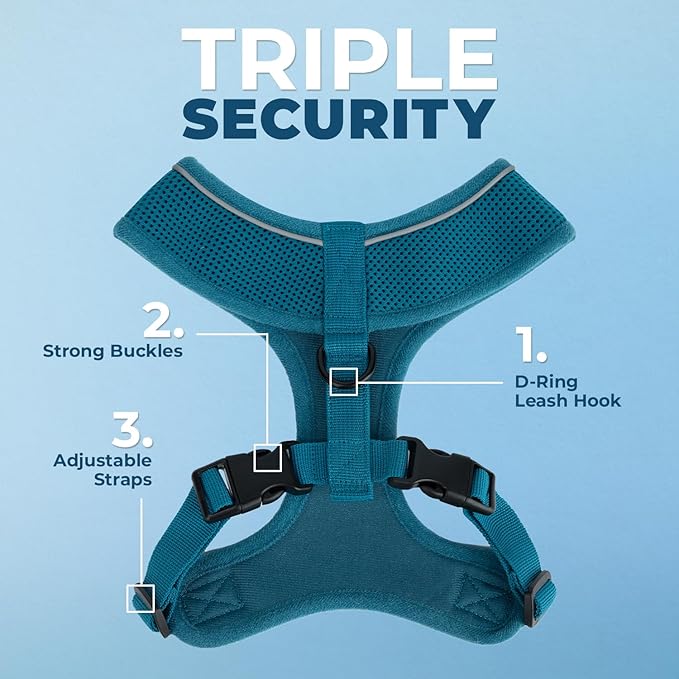 Voyager Aerolite Over The Head Dog Harness, No Pull Breathable Air Mesh Vest, Quick Dry with Reflective Stitching, Adjustable Escape Resistant Harness for Small Medium Large Dogs - Turquoise, Large