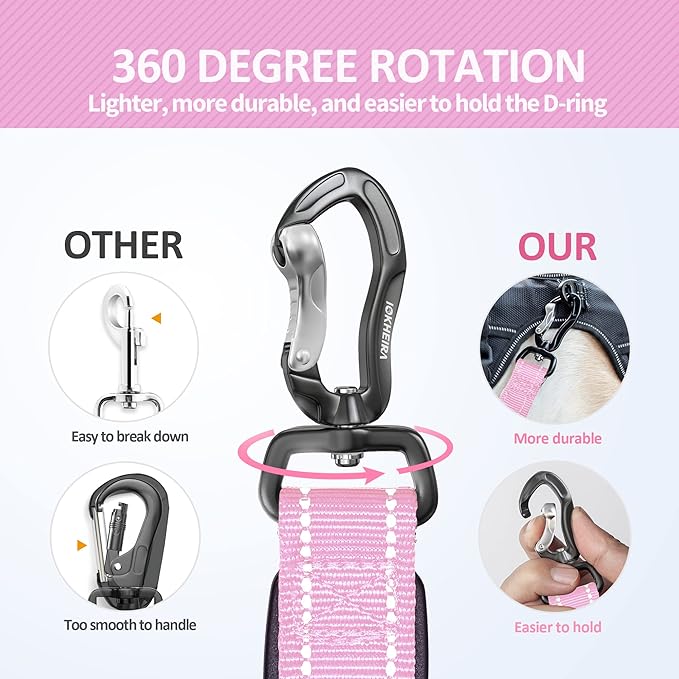 IOKHEIRA Dog Leash, Multifunctional for Medium & Large Dogs, Adjustable with Car Seatbelt, 4-6 FT Strong Bungee, Pink