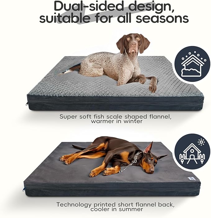 Sytopia Indestructible 44" Dog Bed for Large Dogs – Double-Sided Plush, Chew Proof, Waterproof, Washable, Thick Orthopedic Support, Durable Multi- Size Comfort Clearance Indoor Flat Dog Bed, Dark Grey