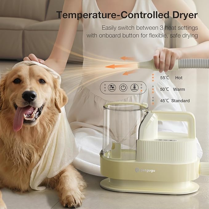 Dog Grooming Vacuum, Pet Grooming Vacuum with Clipper Nail Grinder, 2.5L Dust Cup Dog deshedding Brush with 7 in 1 Dog Grooming Kit,3 Settings Adjustable Speed and Temperature Control Blower