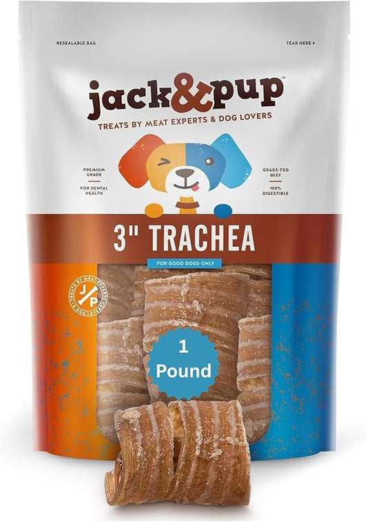Jack&Pup Trachea Dog Chew - 3-inch Beef Trachea Bites for Dogs (16 oz) Natural Dog Treat for Dogs - Rich in Glucosamine and Chondroitin 100% Beef Chews