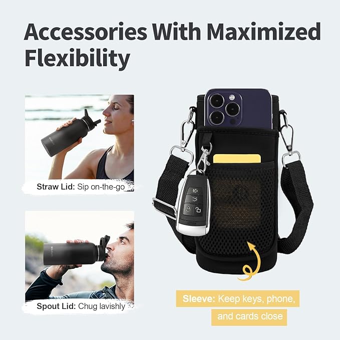 32 oz Insulated Water Bottle with Straw (Cold for 48 Hrs), Stainless Steel Triple Wall Vacuum Sports Water Jug, Leakproof Hydro Cup Flask with Paracord Handle & Straw Spout Lids & DIY Stickers