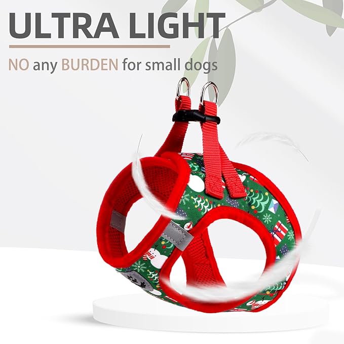 PUPTECK Adjustable Dog Harness Collar and Leash Set Step in No Pull Pet Harness for Small Medium Dogs Puppy and Cats Outdoor Walking Running, Soft Mesh Padded Reflective Vest Harnesses, Christmas, M