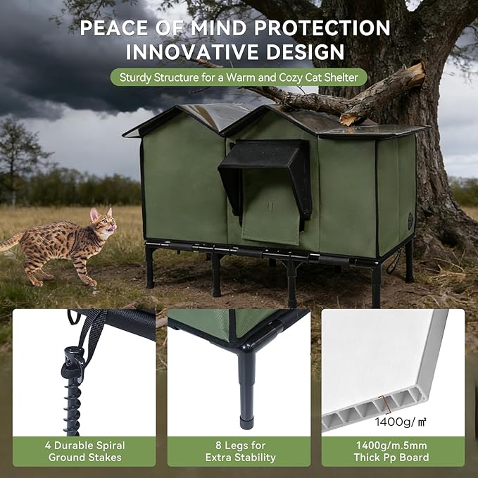 Outdoor Heated Cat House for Outside, Winter Insulated Weatherproof Shelter, 30"x14"x20", Extra Large Elevated with for Multiple Feral Kitties