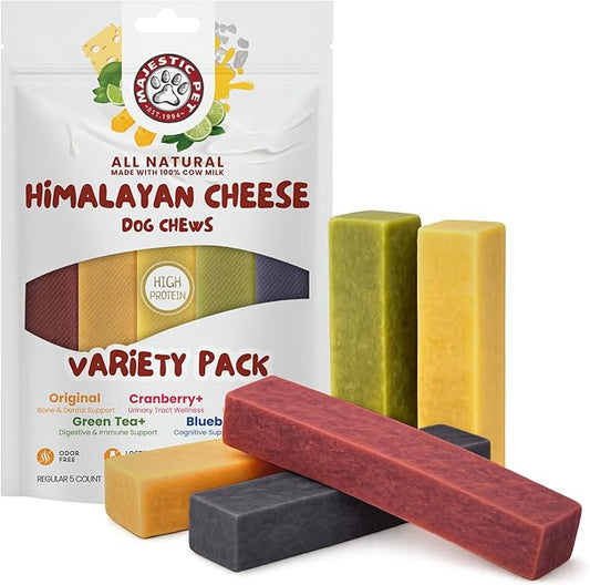Majestic Pet Himalayan All-Natural Yak Style Cheese Dog Chews Made w/ 100% Cows Milk- Long Lasting Dental Chew for Dogs - Healthy Pet Treats w/Beneficial Ingredients (Variety Pack, Regular, 5 Pack)