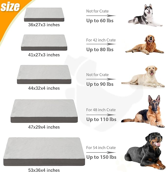 KSIIA Orthopedic Dog Bed - Waterproof, Large Size, Plush, Washable, Egg Crate Foam, Removable Cover, Non-Slip Bottom, 44 x 32 Inch, Gray