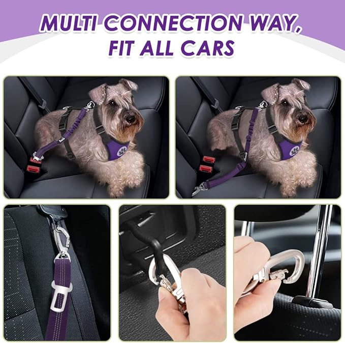 Lukovee Dog Seat Belt for Car, Adjustable Dog Car Harness for Large Medium Small Dogs, Soft Padded & Breathable Mesh Dog Seatbelt with Car Strap and Carabiner (Purple,S)