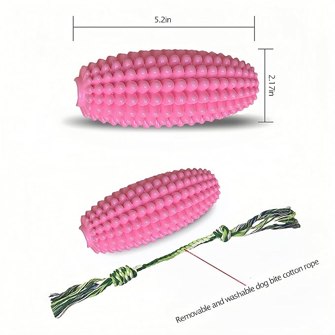 FJ Four Joys Corn-Shaped Dog Chew Toy, Squeaky Toy, Dog Toothbrush, Tough and Interactive Toy for Small, Medium and Large Dogs (Pink)
