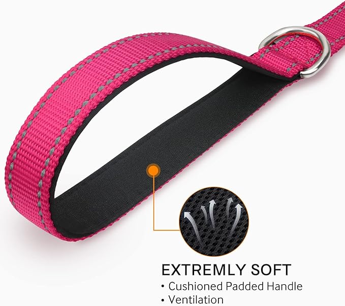 Joytale Dog Leash Heavy Duty for Large Medium Dogs, 4 FT Reflective Nylon Pet Walking Lead with Soft Padded Handle, Durable & Tangle Free for Training, Running & Safety Control, Hotpink