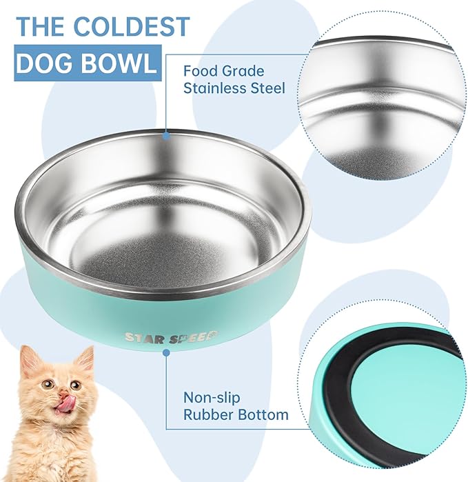 StarSpeed 24oz Stainless Steel Dog Bowls with Rubber Bottom Non-Slip Double Wall Metal Outdoor Dog Food and Water Bowls Weighted Insulated Pet Feeding Bowl for Small,Medium Sized Dogs or Cats
