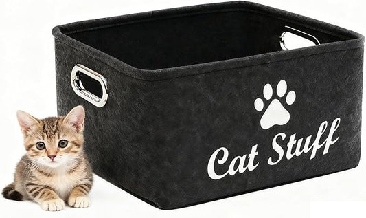 Cat Toy Bin Box Basket Storage container，Pet Toy Basket Bin Box For Cat Toys，Cat Toy Baskets With Metal Handles