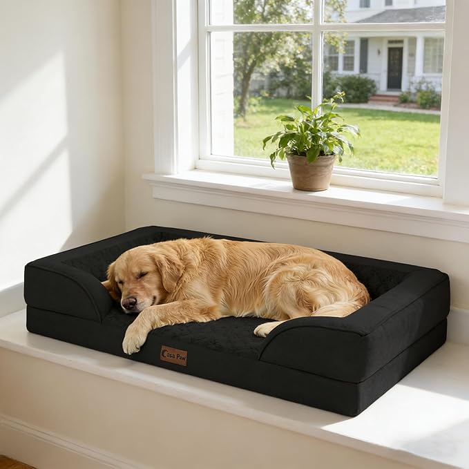Orthopedic XXL Dog Beds, Waterproof Memory Foam Big Pet Bed for Extra Large Sized Dogs 53x42Inch, Non-Slip Bottom and Egg-Crate Foam Dog Couch Bed with Washable Removable Cover, Black