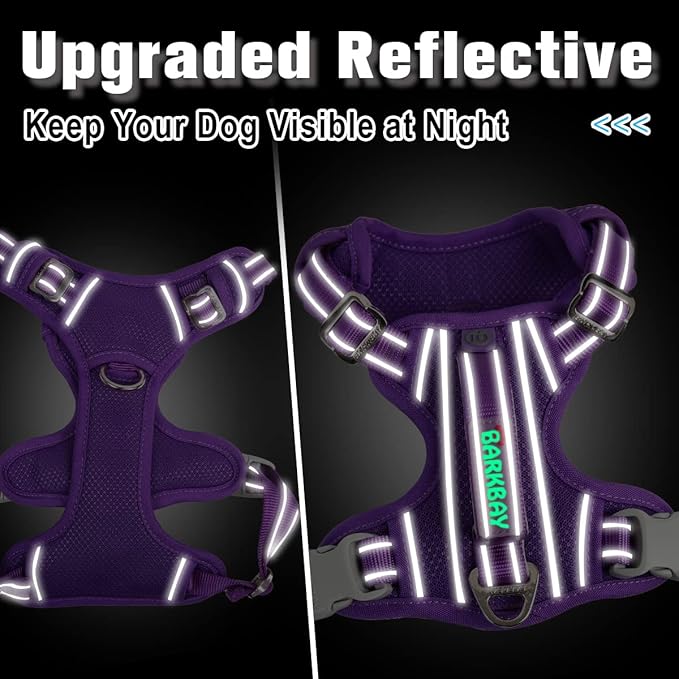 BARKBAY Dog Harness No Pull with ID Tag Pocket - Heavy Duty, Reflective, Easy Control for Large Dogs(Purple,S)