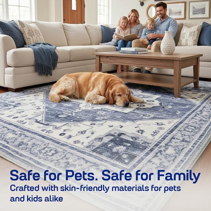 Muddy Mat짰 Admiral 2ft x 10ft Washable Area Rugs for Living Room, Bedroom & Dining Room ??Modern Soft Low Pile Non Slip Carpet ??Pet Friendly Waterproof Foldable Rugs for Home
