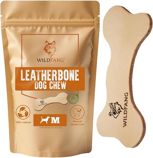 Wildfang® Leather Dog Toy, Medium – Soft Dog Chew Toys for Gentle Chewers, Puppies, Senior or Older Dogs with Sensitive Teeth – Non-Toxic, Stuffless, 5mm Leather Dog Bone for Dogs 22–33 lbs, Pack of 1