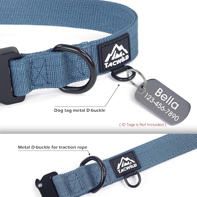 Dog Collar for Large Dogs - Adjustable, Chew Proof Nylon Collar with Metal Quick Release Buckle and D-Ring for Dog Tags (Haze Blue)