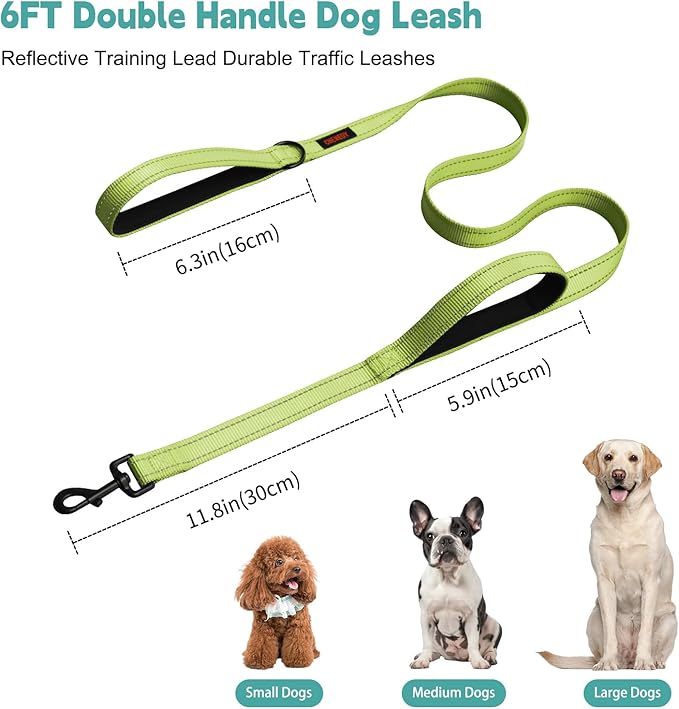 Heavy Duty Dog Leash, Leashes for Large Breed Dogs, Double Handle Dog Leash, Reflective Training Lead, Perfect for Medium to Large Dogs(6FTlight Green)