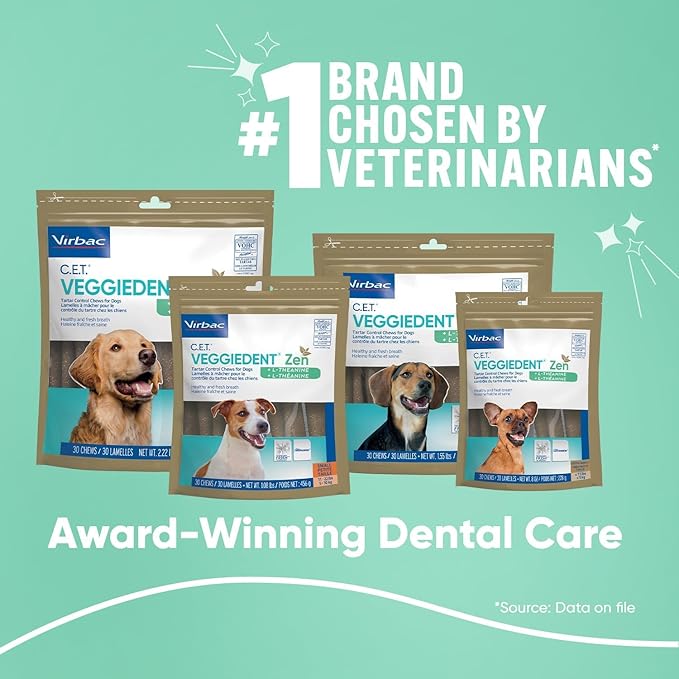Virbac C.E.T. VEGGIEDENT Zen Tartar Control Chews for Dogs - Multifunctional to Support Mental Well-Being, VOHC Approved - Extra Small Under 11lbs