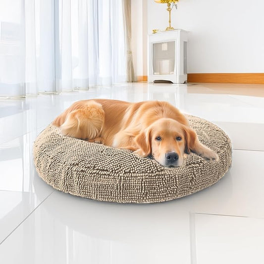 Muddy Mat® Cloud K-9 Bed for Dogs & Cats, Soft & Relaxing Donut Dog Bed, Chenille Material, Removable Cover, Washable & Dryer Safe–Beige Large(40'x40')