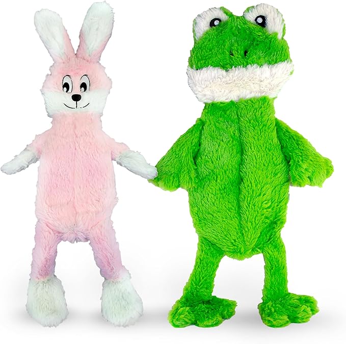 FGA MARKETPLACE Frog-Pink Rabbit Flat NO Stuffing NO Squeak Plush Dog Toy, Funny Style Will Entertain Your Pet for Hours, Recommended for Small and Medium Dog 21 INCH Long