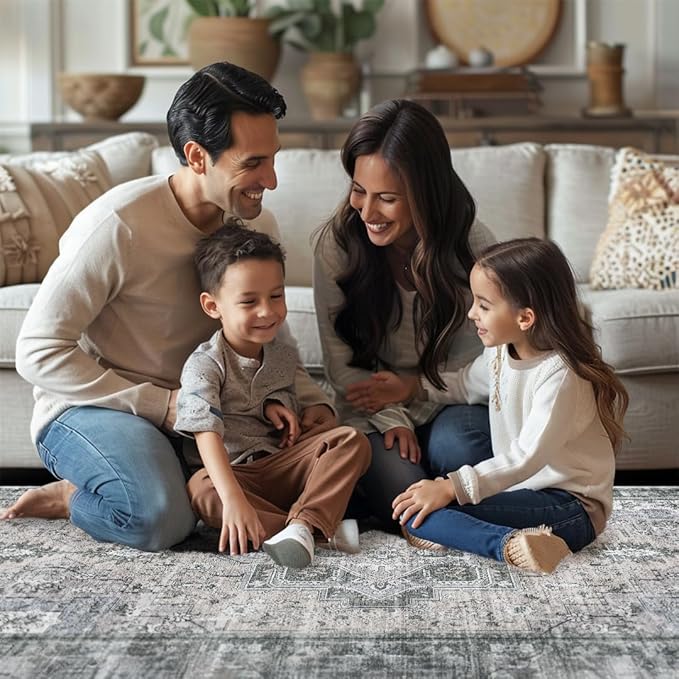 Muddy Mat짰 Blue Bell 3x7 Washable Area Rugs for Living Room, Bedroom & Dining Room ??Modern Soft Low Pile Non Slip Carpet ??Pet Friendly Waterproof Foldable Rugs for Home
