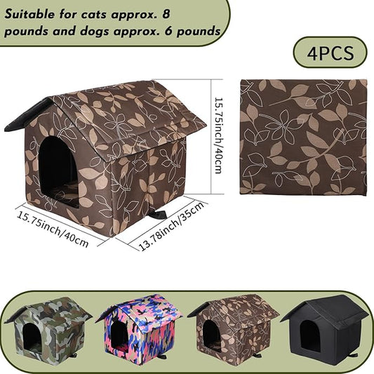 Weysat 4 Pcs Outdoor Cat House Weatherproof Stray Cat Shelter Waterproof Feral Cat Houses for Outdoor Cats Insulated Foldable Warm Cat Bed Tent Kennel for Winter Cat Supplies, Easy to Assemble