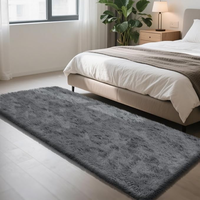 Soft Runner Rugs for Bedroom, Dark Grey 2x8 Runners for Hallways Fluffy Rug Area Rug, Bedside Rug for Living Room Bedroom Kids Room Home Decor